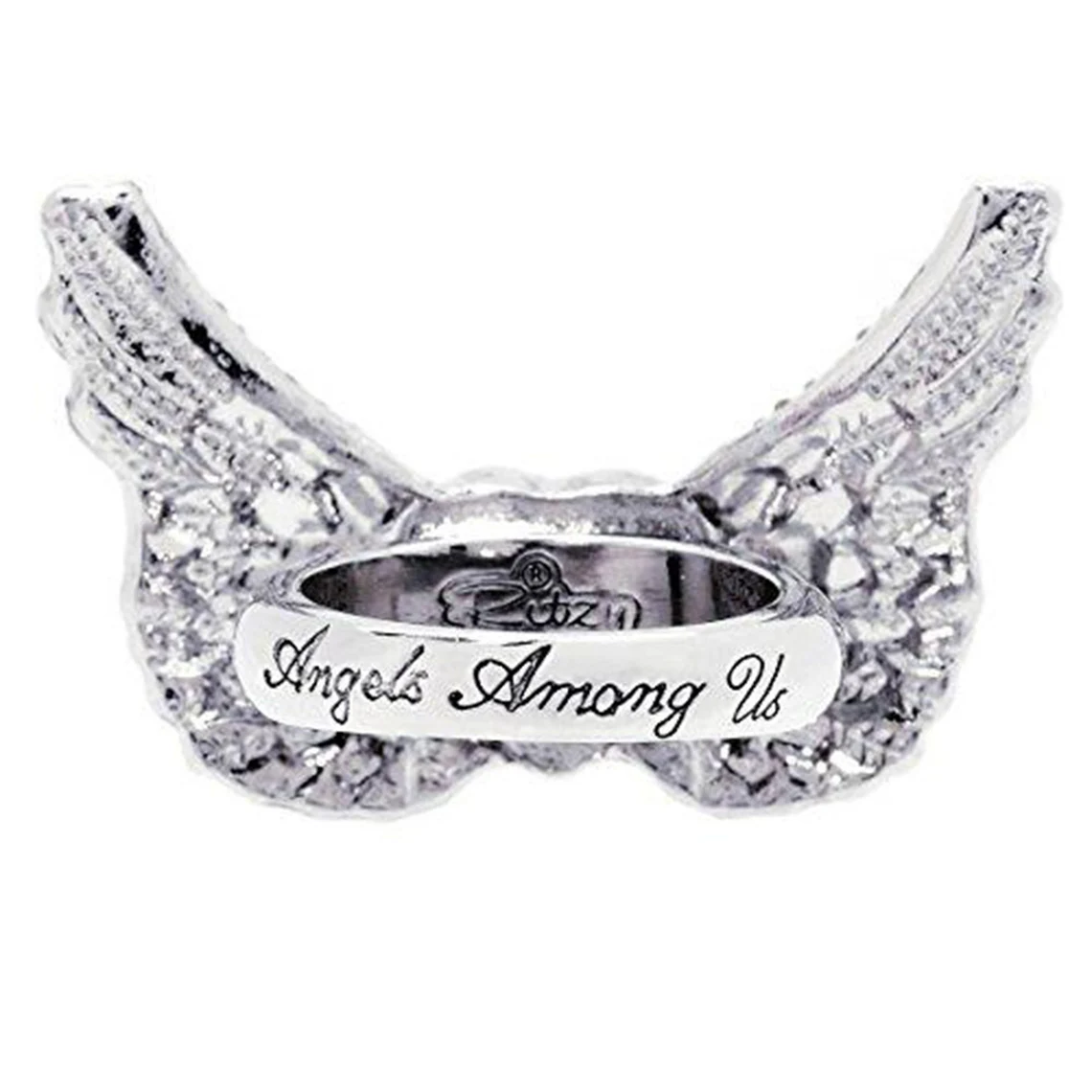 Ritzy Couture "Angels Among Us" Heart & Angel Wing (Silvertone) Ring