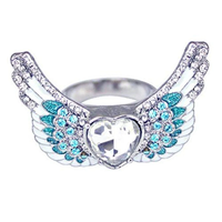 Ritzy Couture "Angels Among Us" Heart & Angel Wing (Silvertone) Ring