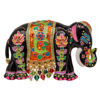 Ritzy Couture Royal Maharajah Elephant Black Multicolor Pin/Pendant (Goldtone) - Black Ivory Gold Orange Pink Multicolor