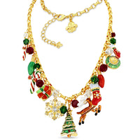 Merry Christmas Multi Charm Necklace by Ritzy Couture DeLuxe – 22k Gold Plated