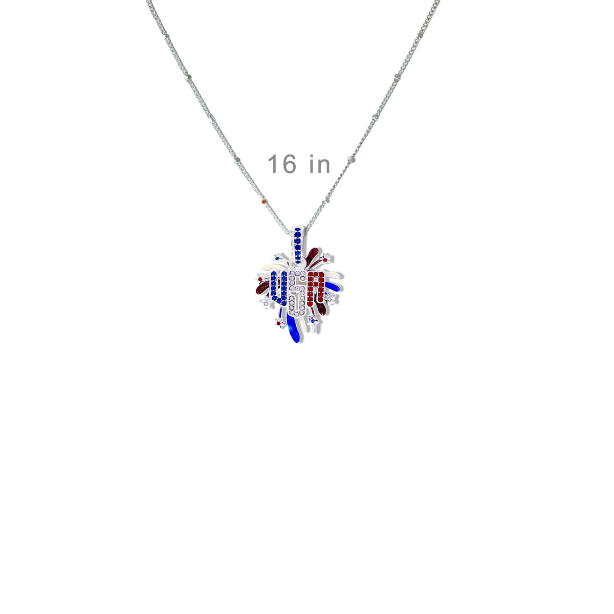 USA July 4th Fireworks Enhancer Charm Pendant Ritzy Couture DeLuxe - Fine Silver Plated