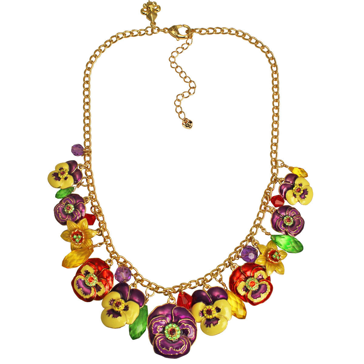 Ritzy Couture Pansy Flower Multi Color Charm Necklace (Goldtone) - Multicolor