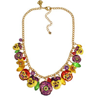 Ritzy Couture Pansy Flower Multi Color Charm Necklace (Goldtone) - Multicolor