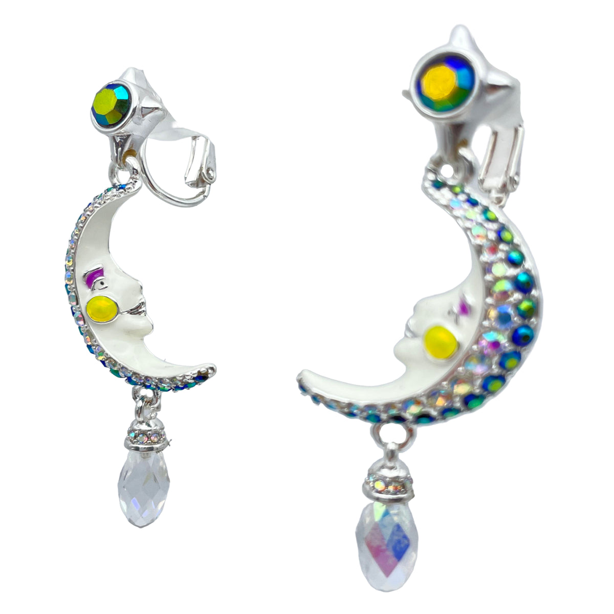 Magical Mystical Crescent Moon Earrings Ritzy Couture DeLuxe Fine Silver Plating