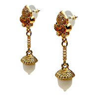Ritzy Couture DeLuxe Autumn Acorn White Dangle Earrings - 22k Gold Plated