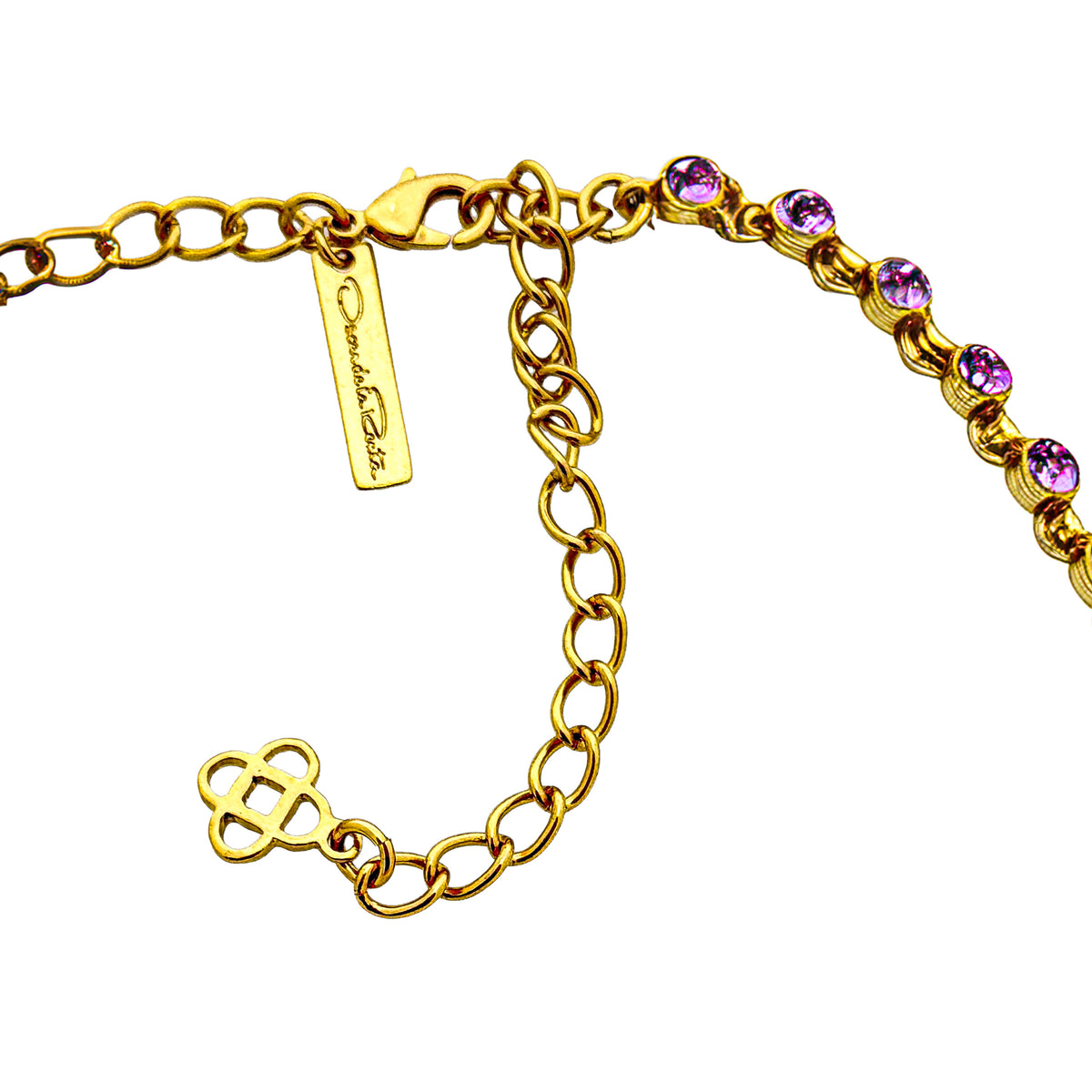 Oscar De La Renta Gold Plate Violet Tanzanite Swarovski Crystal Tennis Necklace