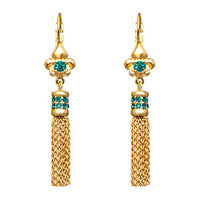 Ritzy Couture Fleur-de-Lis Blue Zircon Tassel Leverback Earrings-Goldtone Luxury - Goldtone/Blue Zircon
