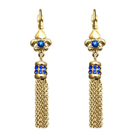 Ritzy Couture Fleur-de-Lis Capri Blue Tassel Leverback Earrings - Goldtone Luxury - Goldtone/Capri Blue