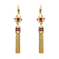 Ritzy Couture Fleur-de-Lis Ruby Red Tassel Leverback Earrings - Goldtone Luxury - Goldtone/Siam Ruby