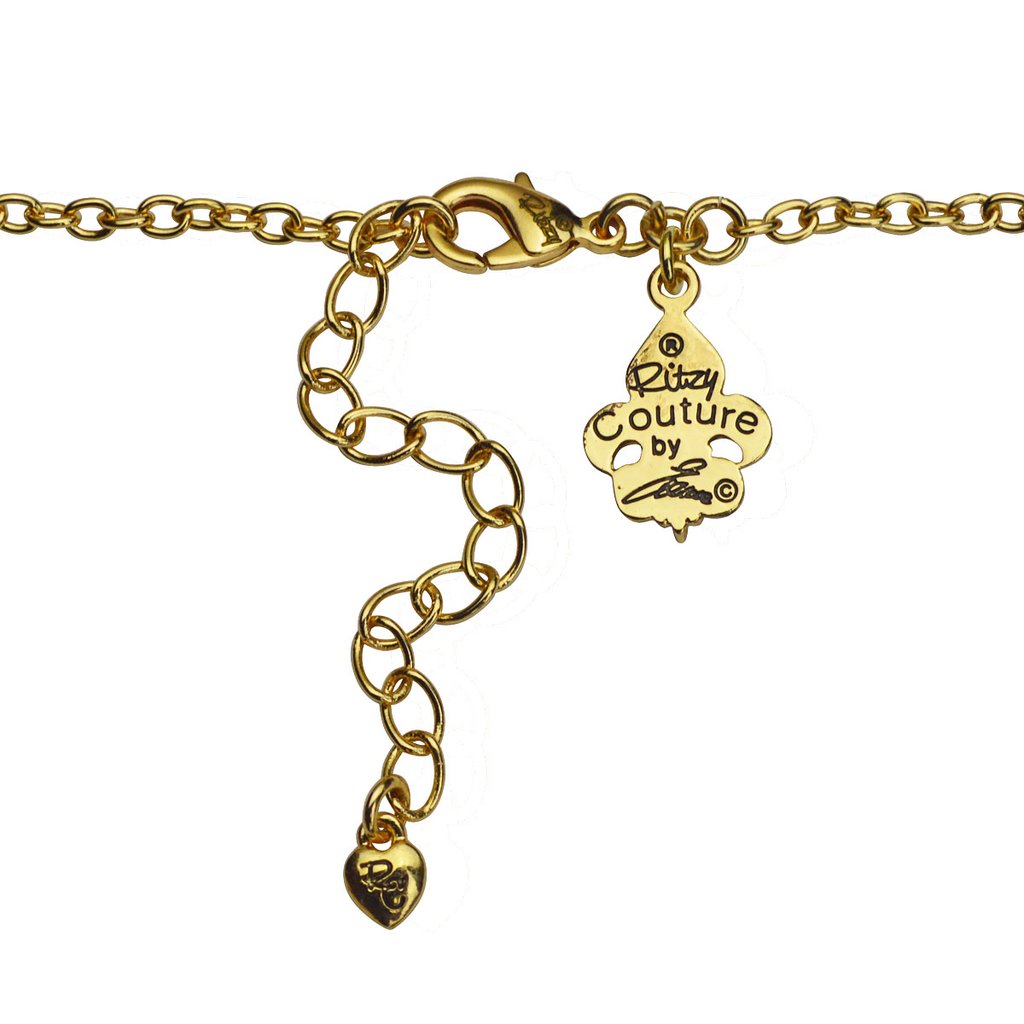 Ritzy Couture American Flag Charm Pendant Necklace (Goldtone) - Red/Blue/Gold