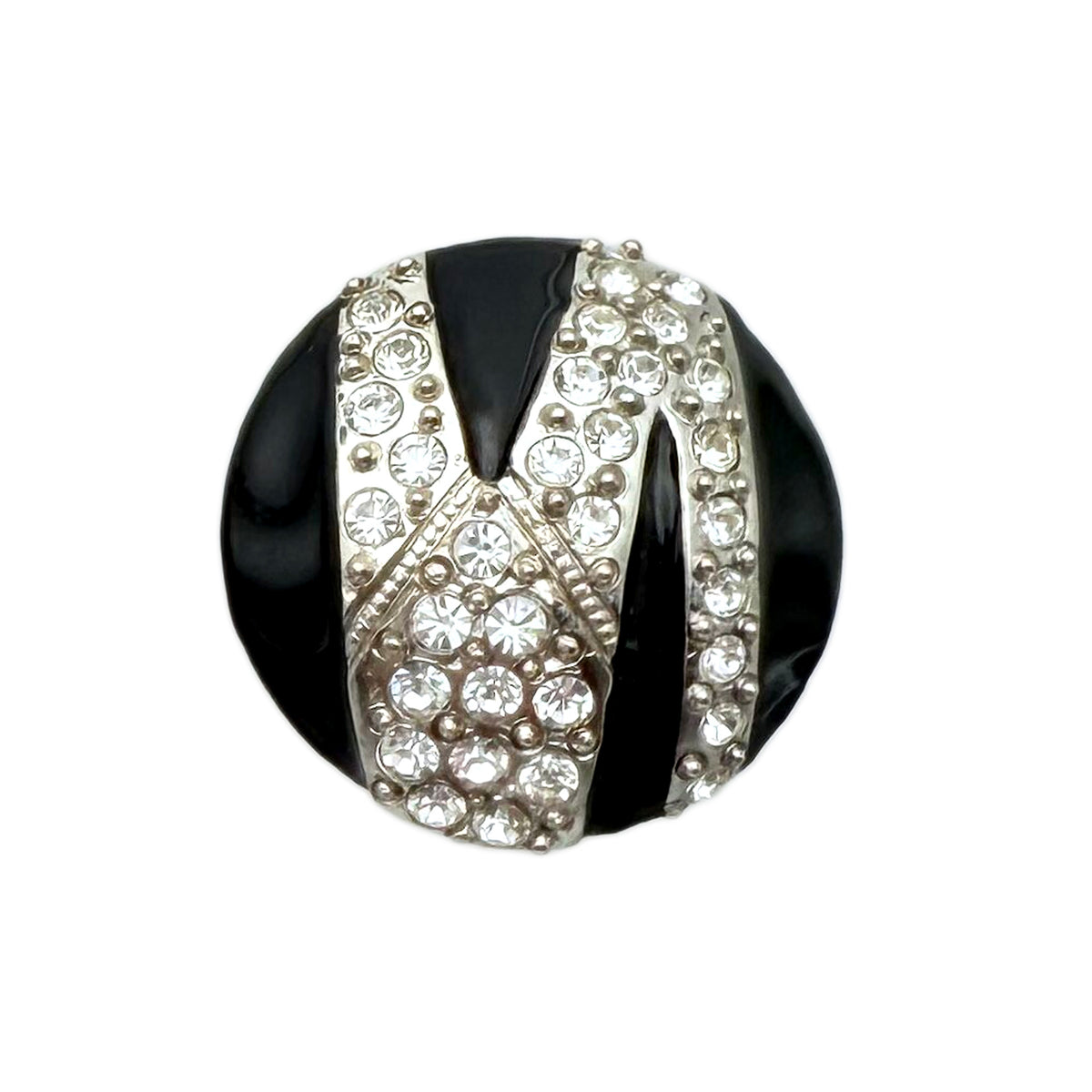 Kenneth Jay Lane Silver Plated Black Enamel Clip Earrings with Crystal Zigzag