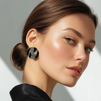 Kenneth Jay Lane Silver Plated Black Enamel Clip Earrings with Crystal Zigzag