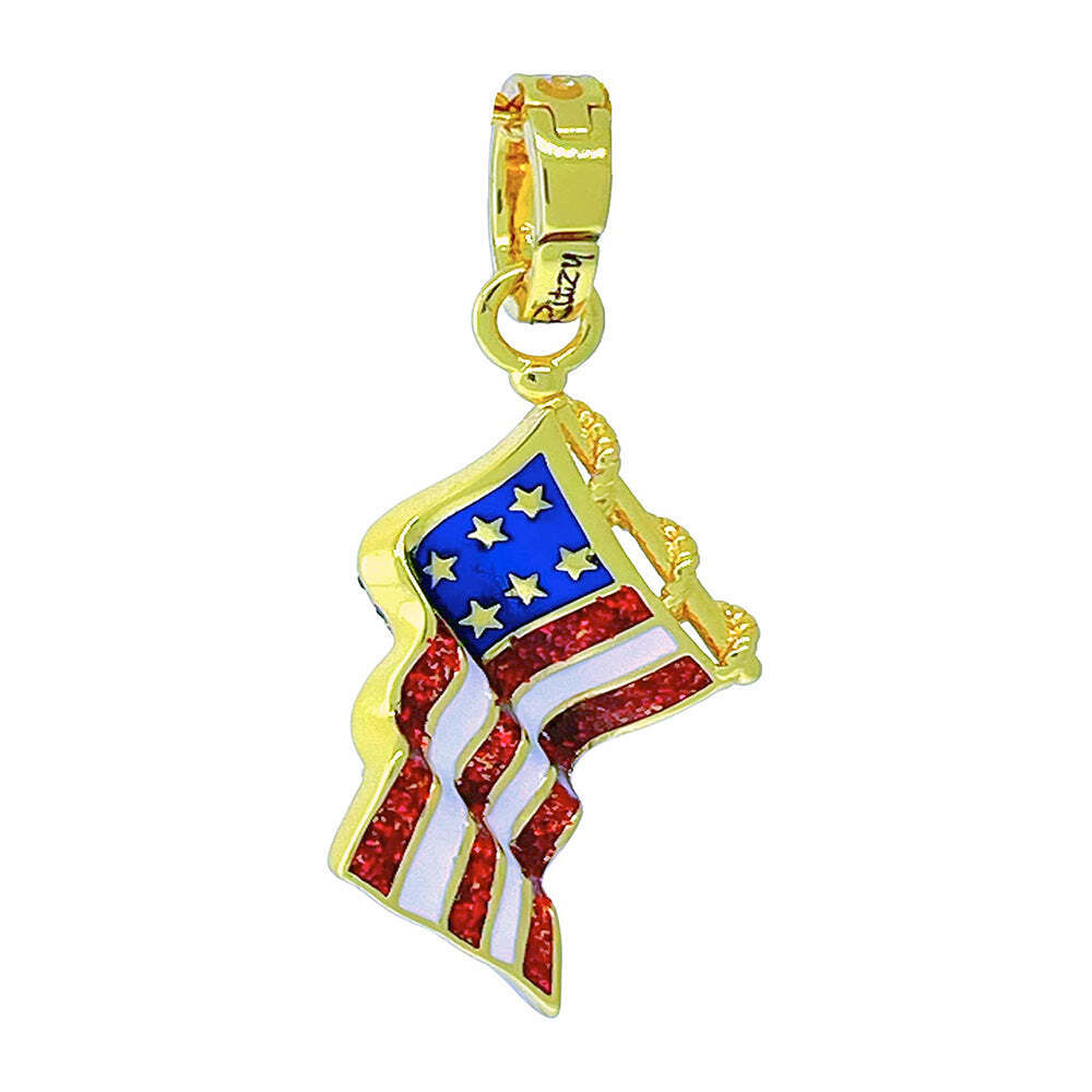 Sparkling July 4th USA Flag Enhancer Pendant Ritzy Couture DeLuxe-18k Gold Plate