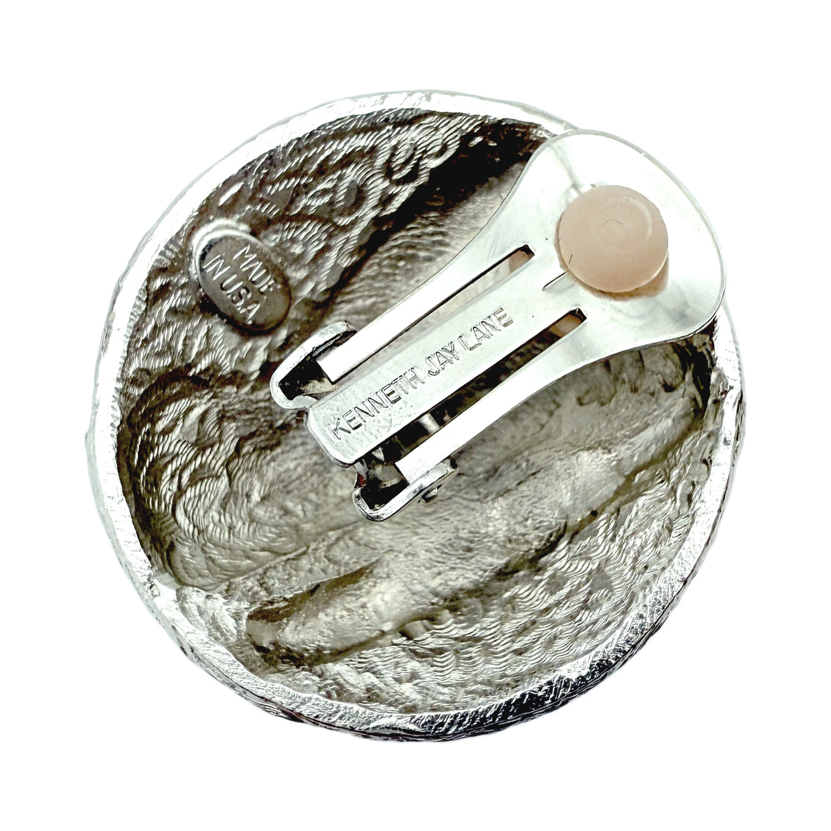 Kenneth Jay Lane Silver Plated Black Enamel Clip Earrings with Crystal Zigzag