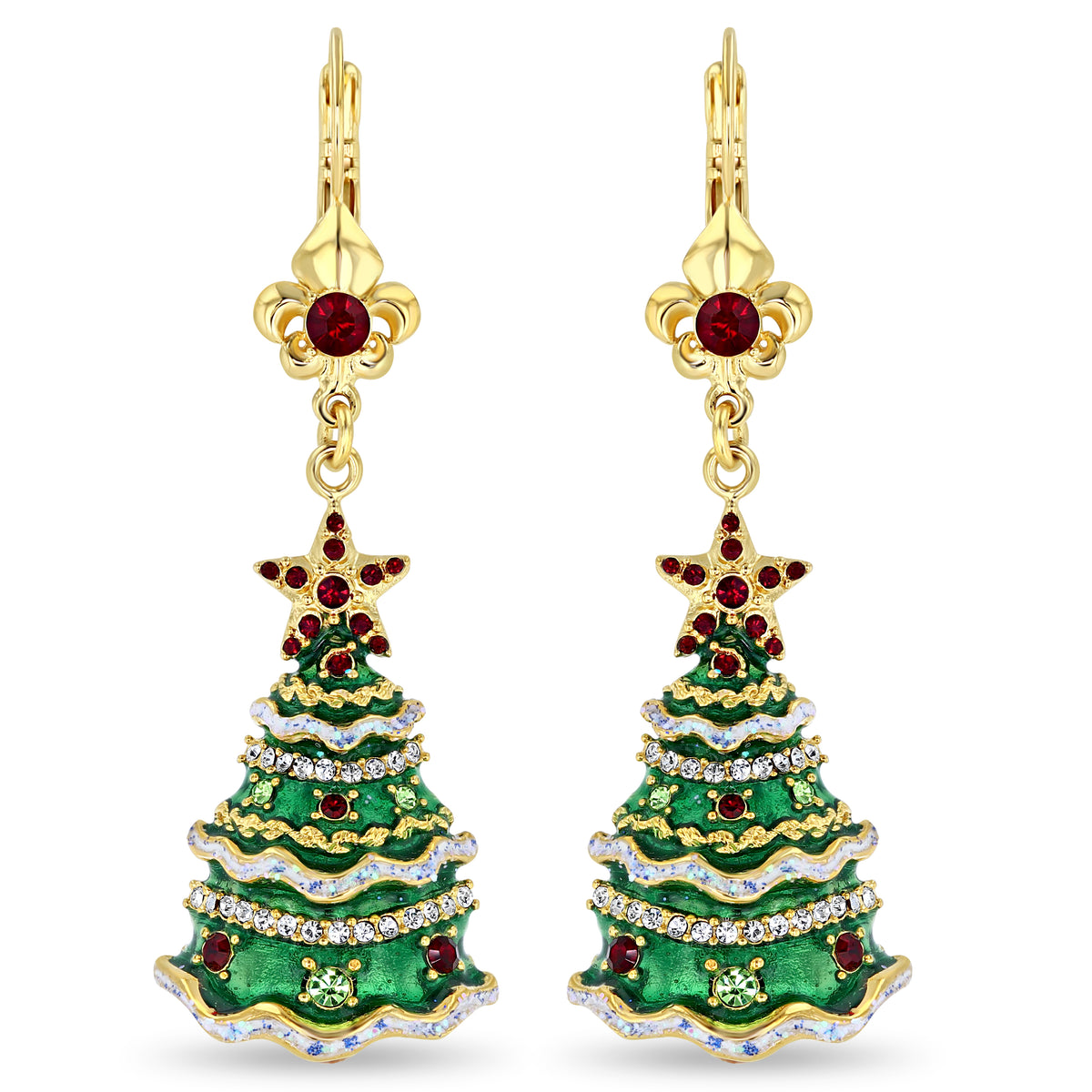 Leverback Christmas Tree Earrings by Ritzy Couture DeLuxe –22k Gold Plated Brass