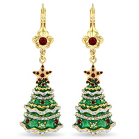 Leverback Christmas Tree Earrings by Ritzy Couture DeLuxe –22k Gold Plated Brass