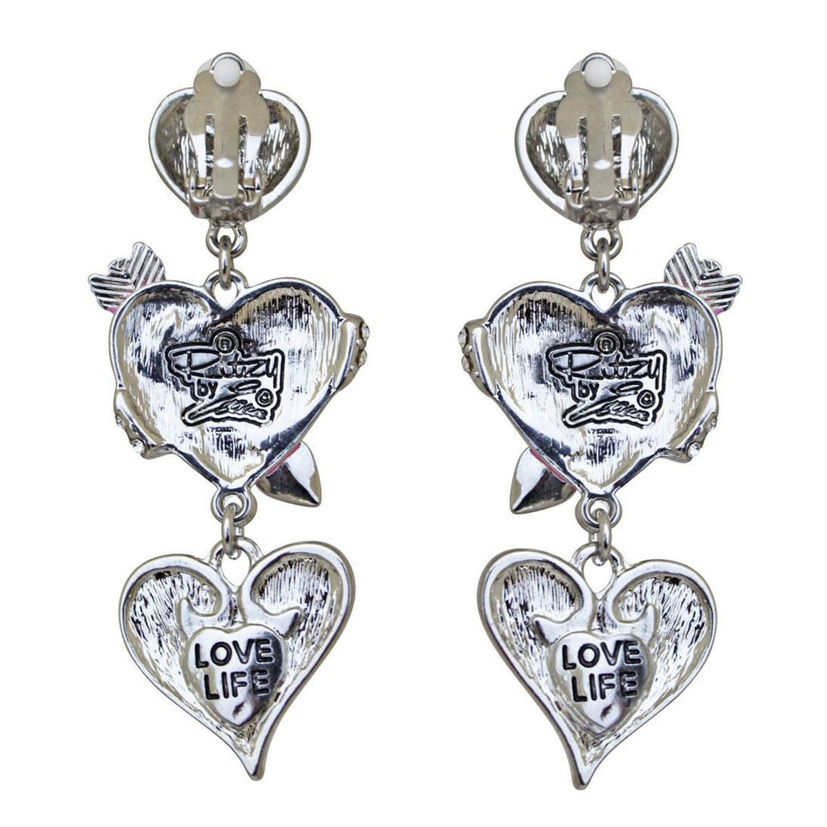 Ritzy Couture Heart & Arrow Dangle Pink Charm Earrings (Silvertone)