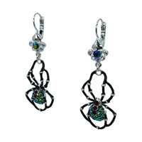 Ritzy Couture DeLuxe Halloween Spider Crystal Leverback Earrings-Fine Silver Plate - Black Red silver