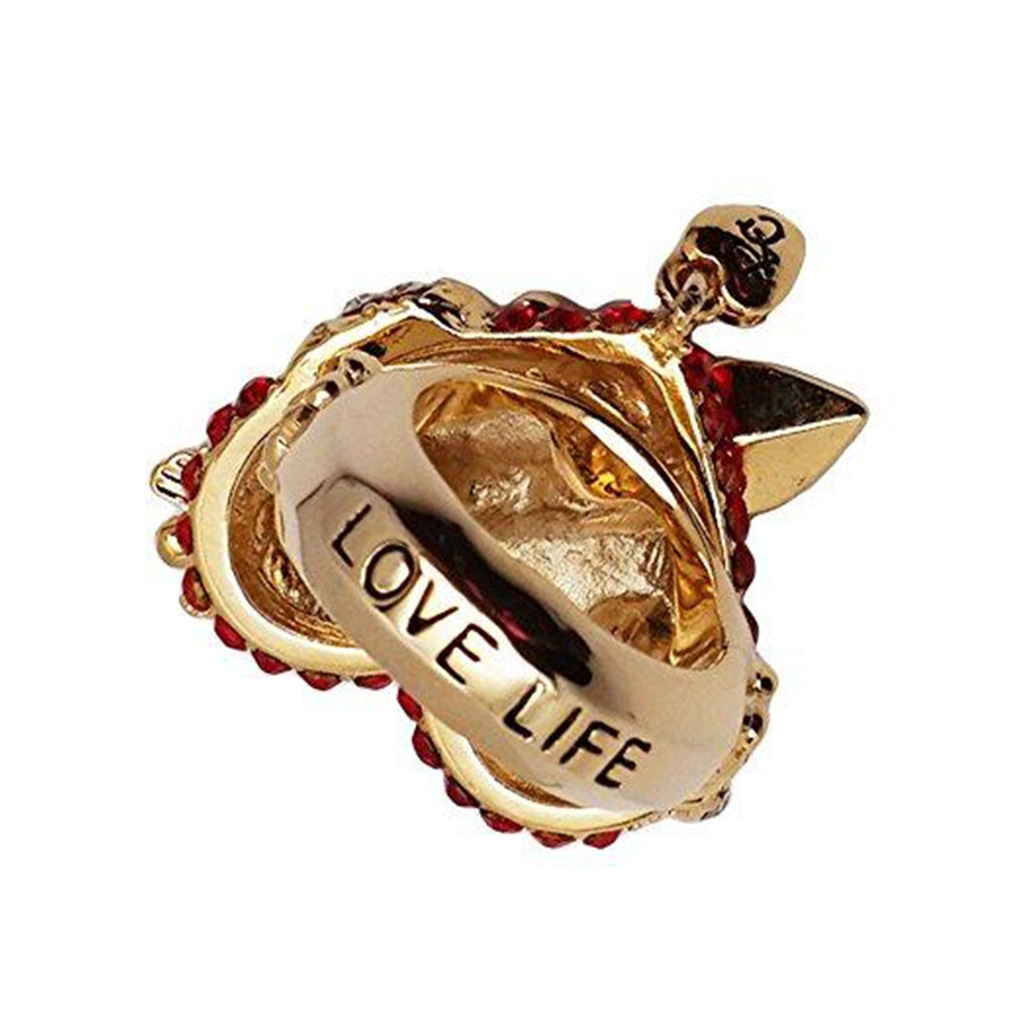 Ritzy Couture Love Valentine Heart & Arrow Red Dangle Ring for Women (Goldtone)