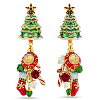 Christmas Tree Multi Charm Earrings for Women by Ritzy Couture DeLuxe - 18k Gold Plated