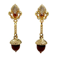 Ritzy Couture DeLuxe Autumn Acorn Brown Dangle Earrings - 22K Gold Plated Brass