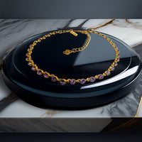 Oscar De La Renta Gold Plate Violet Tanzanite Swarovski Crystal Tennis Necklace