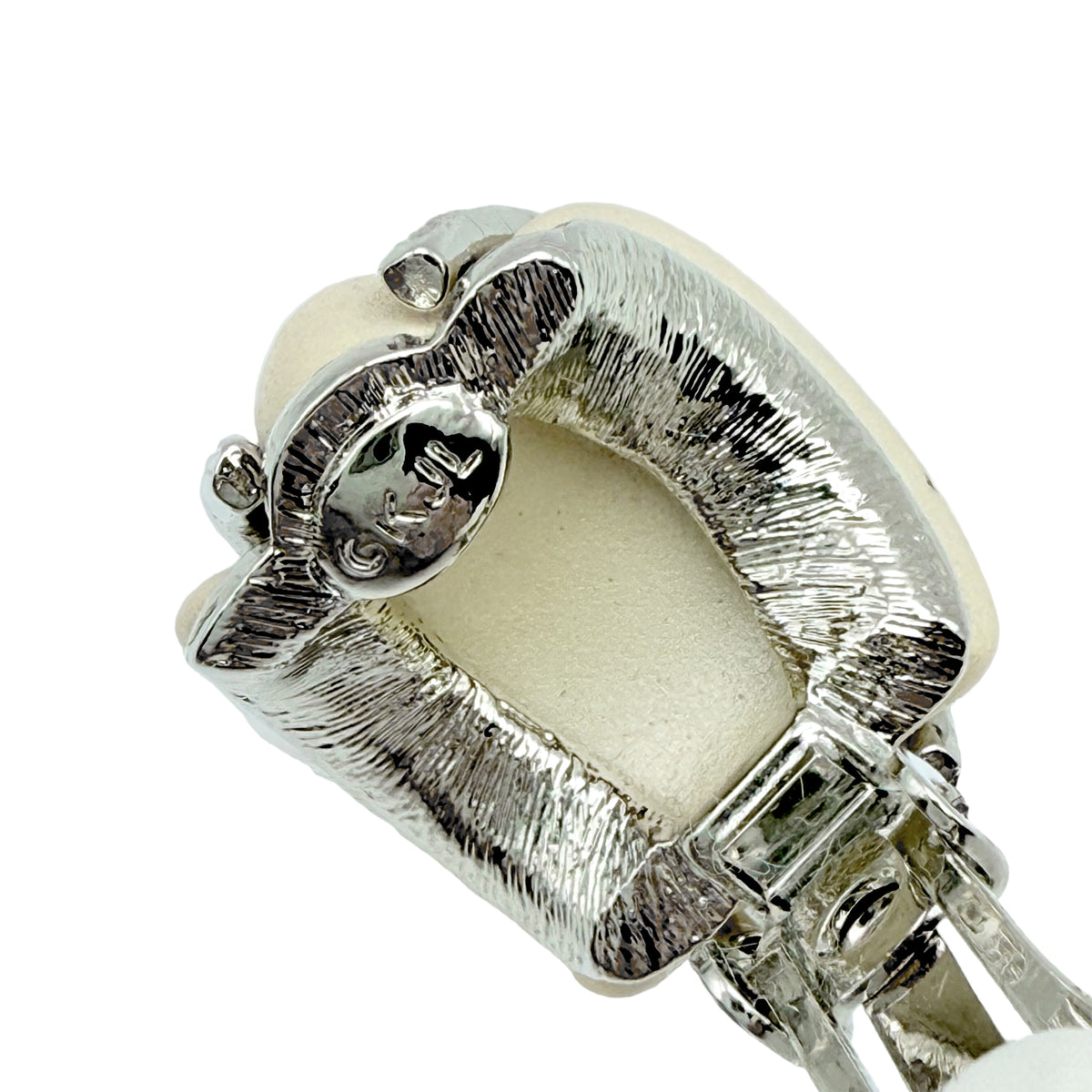 Kenneth Jay Lane Silver Plated Clip Earrings with Pearl Resin and Pave Crystals