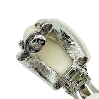 Kenneth Jay Lane Silver Plated Clip Earrings with Pearl Resin and Pave Crystals