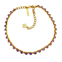 Oscar De La Renta Gold Plate Violet Tanzanite Swarovski Crystal Tennis Necklace