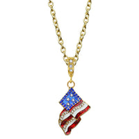 Ritzy Couture American Flag Charm Pendant Necklace (Goldtone) - Red/Blue/Gold