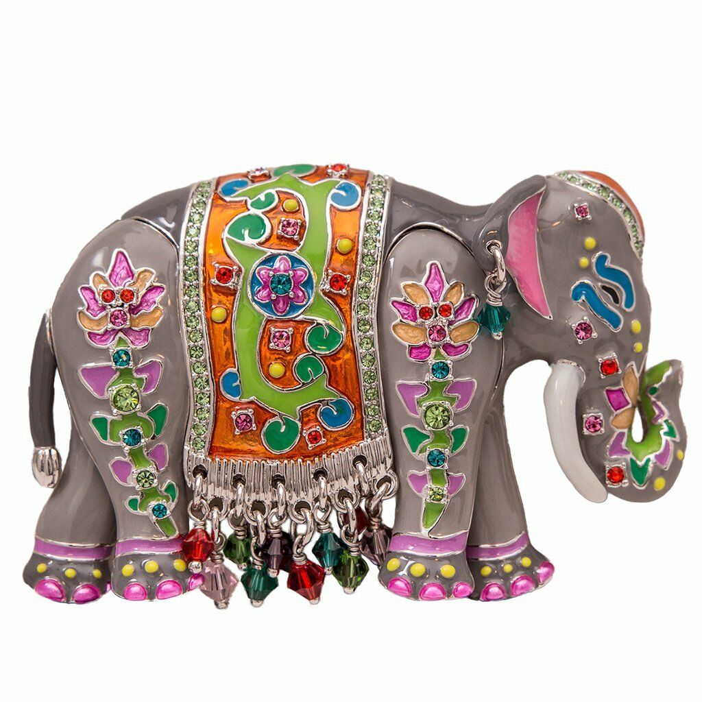 Ritzy Couture Royal Maharajah Elephant Grey Multicolor Pin/Pendant (Silvertone) - Gray Silver Orange Pink Multicolor