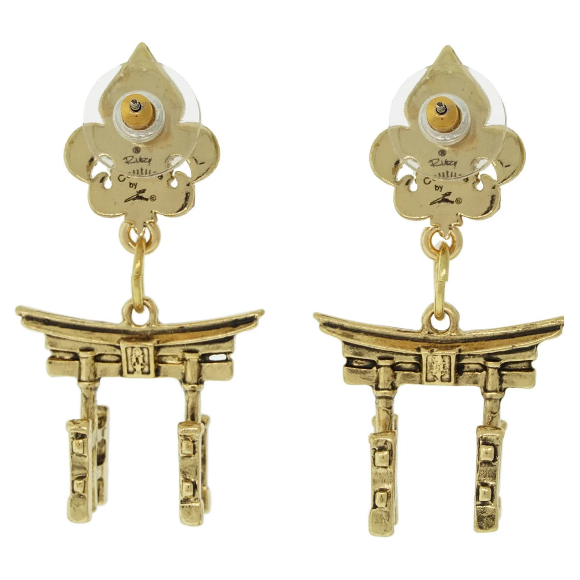 Ritzy Couture Torii Gates Japanese Spiritual Travel Earrings (Antique Goldtone) Ritzy Couture