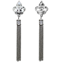 Ritzy Couture Royal Pave Fleur de Lis Crystal Tassel Earrings (Silvertone)