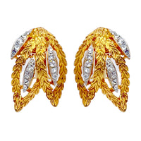 Kenneth Jay Lane 22K Gold-Plated Pavé Crystal Triple Leaf Clip Statement Earring