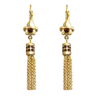 Ritzy Couture Fleur-de-Lis Smoke Topaz Tassel Leverback Earrings-Goldtone Luxury - Goldtone/Smoke Topaz