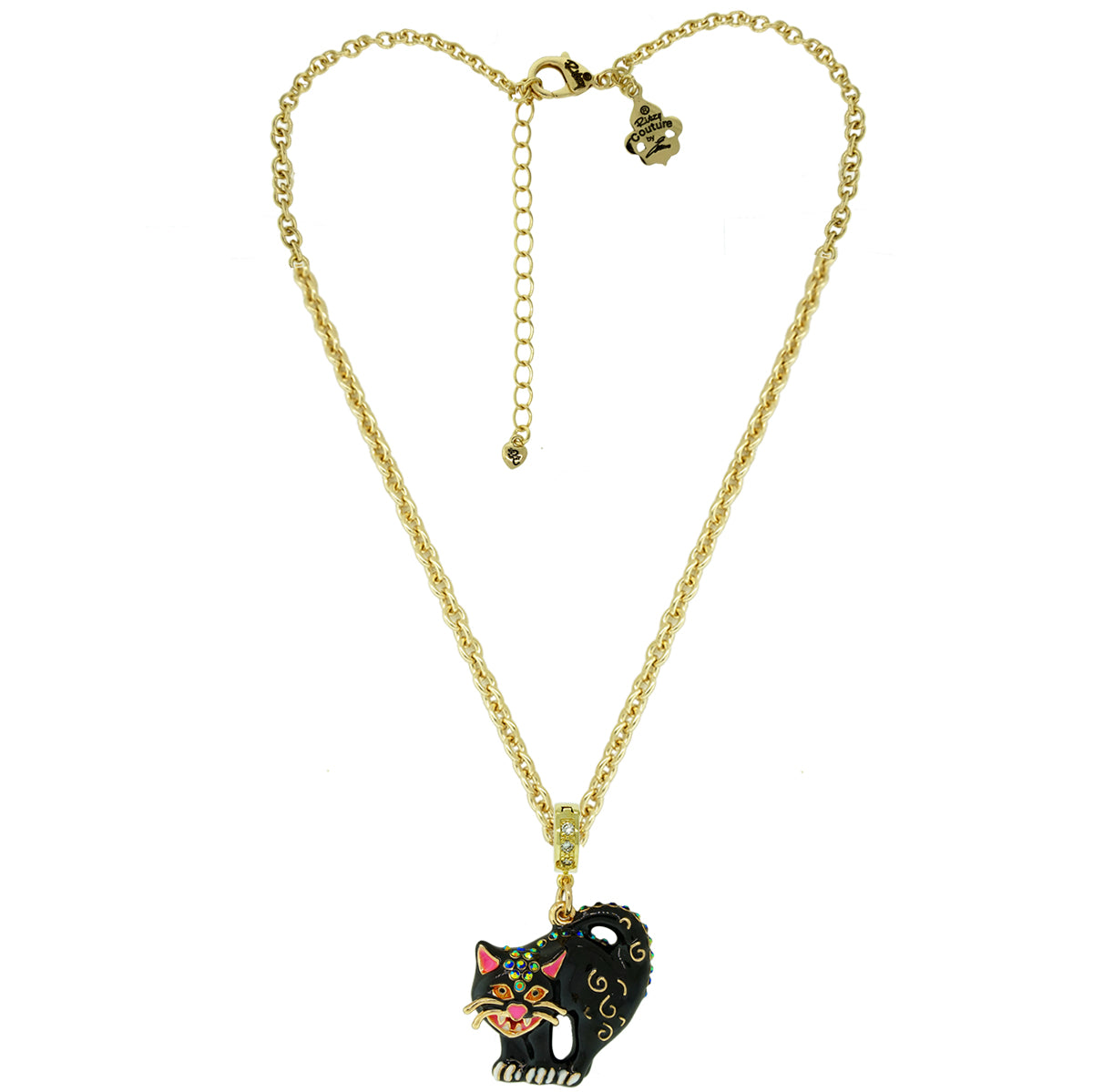 Ritzy Couture Halloween Scared Kitty Black Cat Enhancer Charm Necklace Goldtone