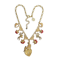 Ritzy Couture Valentine Cupid Heart Red Multi Charm Pendant Necklace 18" Goldtone - Red/Gold