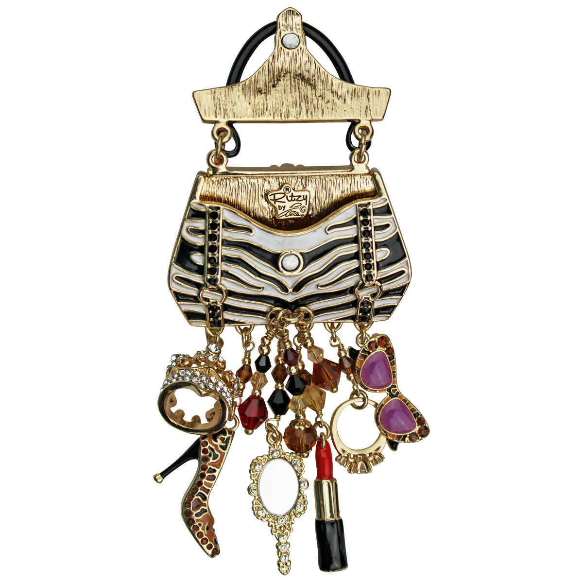 Ritzy Couture "Shopping" Deluxe Multi Charm Pin/Pendant (Goldtone) - Goldtone / Multicolor