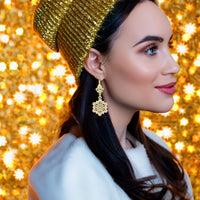 Icy Winter Snowflake Gold Dangle Earrings by Ritzy Couture DeLuxe - 22Gold Plated