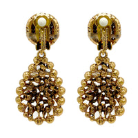 Oscar De La Renta Gold Rose Fuchsia Swarovski Crystal Pear Drop Clip Earrings