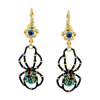 Ritzy Couture Halloween Black Spider AB Crystal Leverback Earrings-22K Gold Plating - Black Red gold