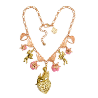 Ritzy Couture Pink Valentine Cupid Charm Pendant Necklace Rose Goldtone/Goldtone - Multicolor