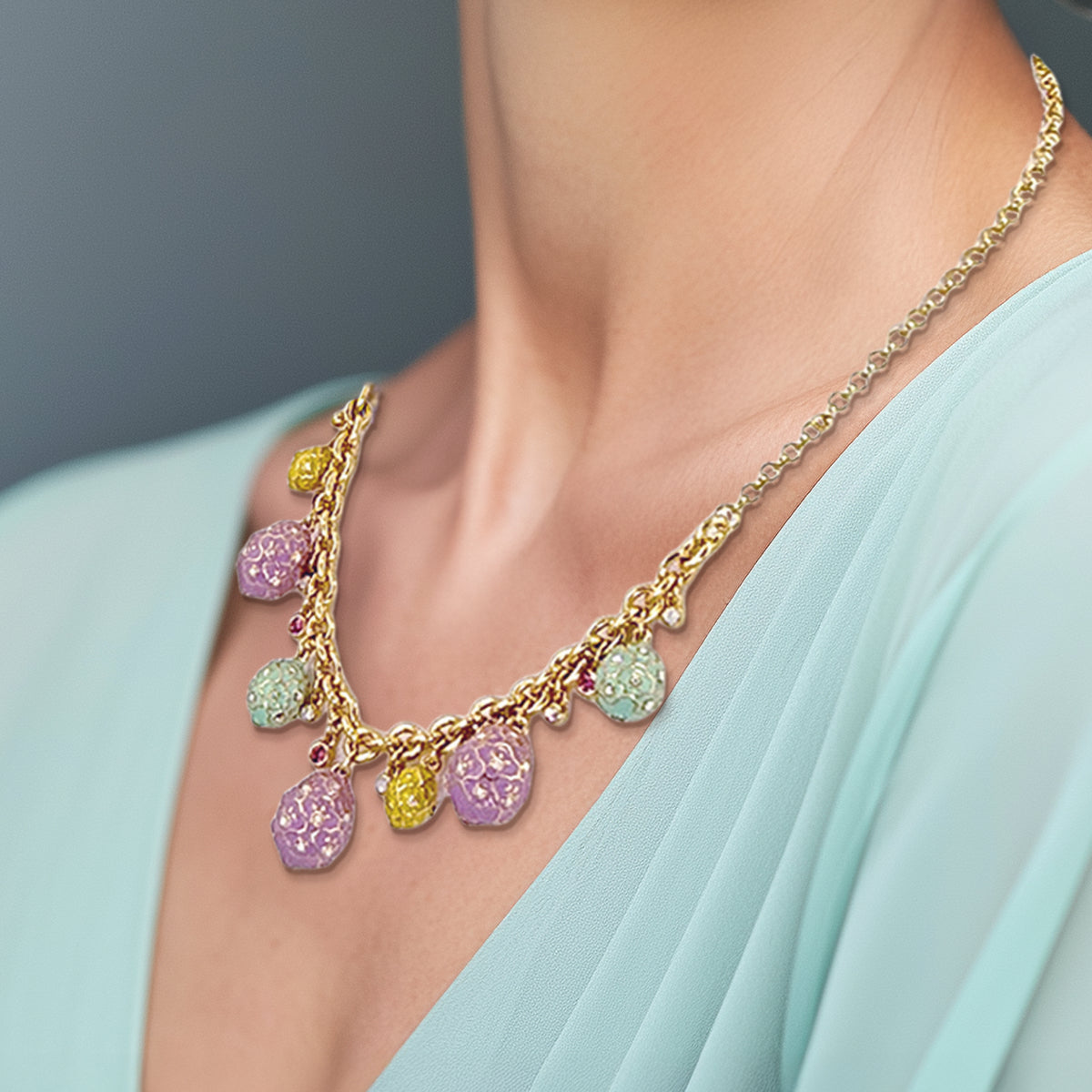 Ritzy Couture DeLuxe Pastel Easter Egg Charm Necklace with Gold Chain