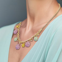 Ritzy Couture DeLuxe Pastel Easter Egg Charm Necklace with Gold Chain