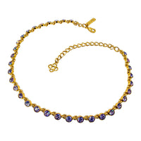 Oscar De La Renta Gold Plate Violet Tanzanite Swarovski Crystal Tennis Necklace