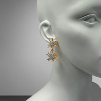 Kenneth Jay Lane 22k Gold and Silver Crystal Pave Starburst Dangle Post Earrings