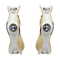 Kenneth Jay Lane 22k Gold Plated White Enamel Hoop Earrings with Crystals