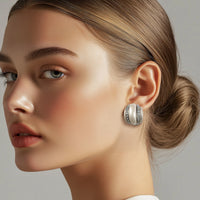 Kenneth Jay Lane Silver Plated Clip Earrings with Pearl Resin and Pave Crystals