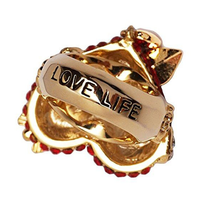 Ritzy Couture Love Valentine Heart & Arrow Red Dangle Ring for Women (Goldtone)