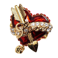 Ritzy Couture Love Valentine Heart & Arrow Red Dangle Ring for Women (Goldtone)